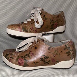 Dansko Orli Tan Leather Floral Print Lace Up Sneakers Shoes Women Size 6-6.5 36